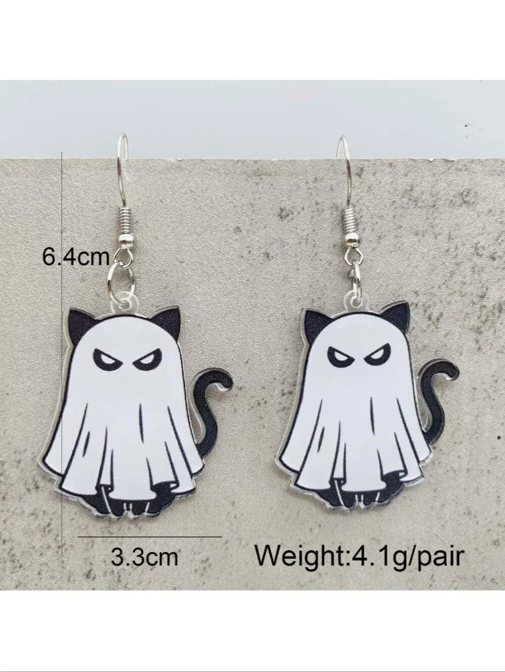 Cute Ghost Cat Dangle Earrings - White and Black